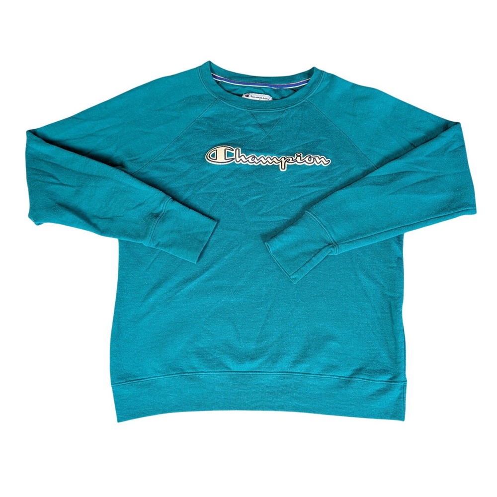Champion‎ Authentic Athleticwear Teal Raglan Sweatshirt Embroidered Script Logo